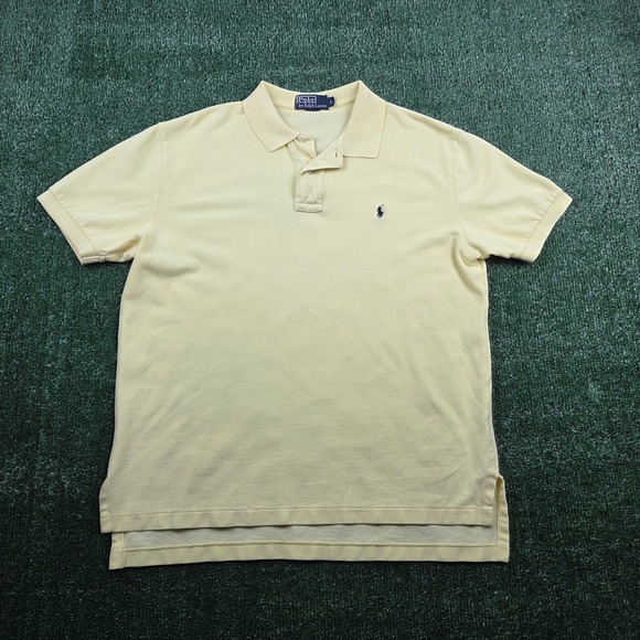 Polo Ralph Lauren Mens Large Yellow Short Sleeve Pique Cotton Polo Pony Logo - Picture 2 of 5